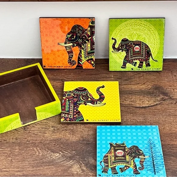 THE BOMBAY STORE Vintage Wooden Coasters Set of 4 - Picture 11 of 11